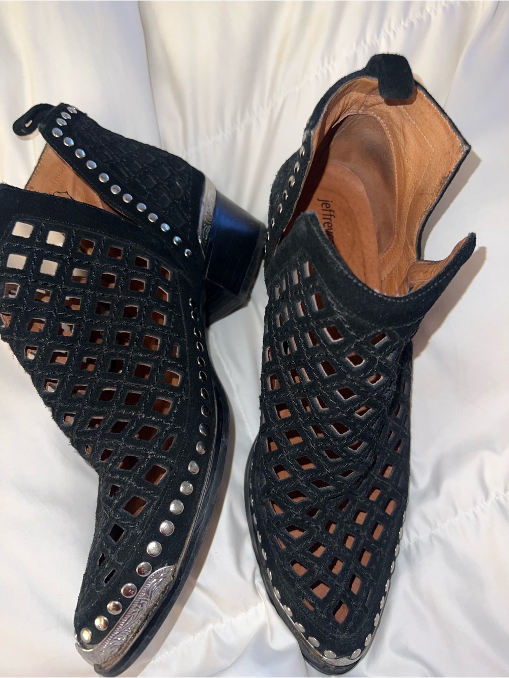 Jeffrey campbell tagalong black oiled suede silver studded boot booties